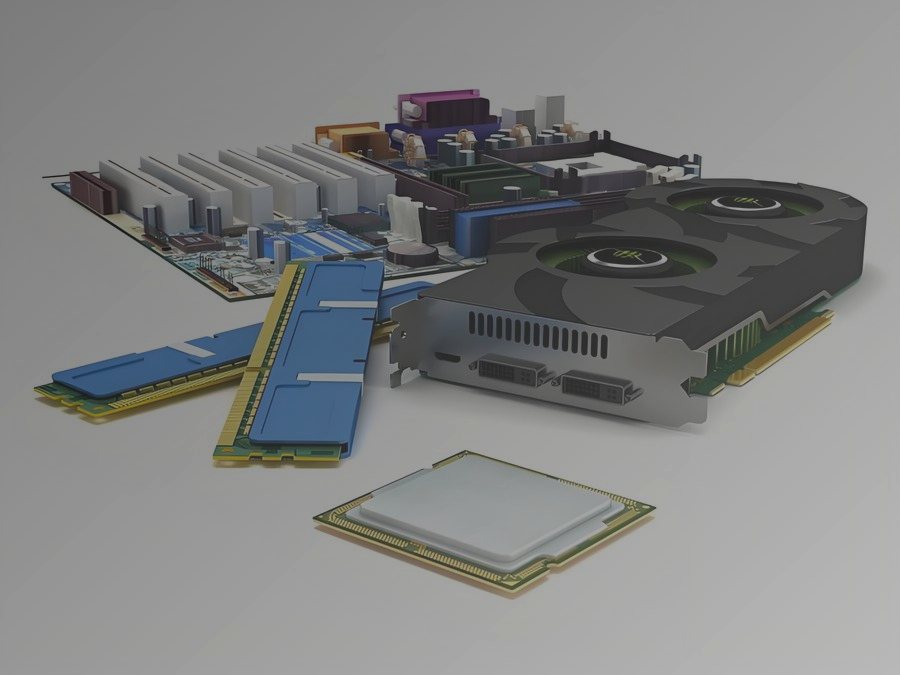Motherboard, memory modules, graphics card and processor